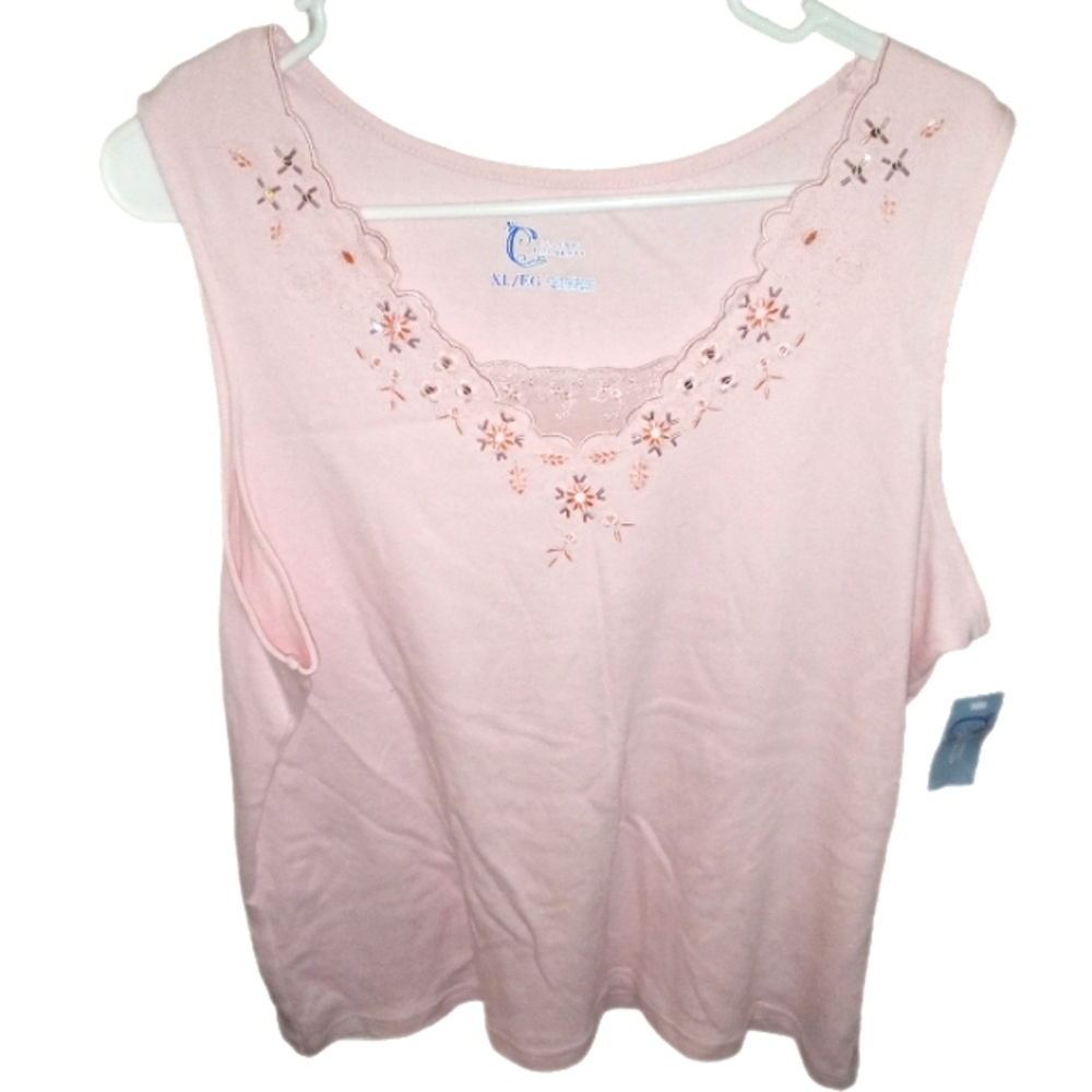 NWT Classic Elements Vintage Beaded & Embroidered Pink Misses Tank. Sz.Women XL